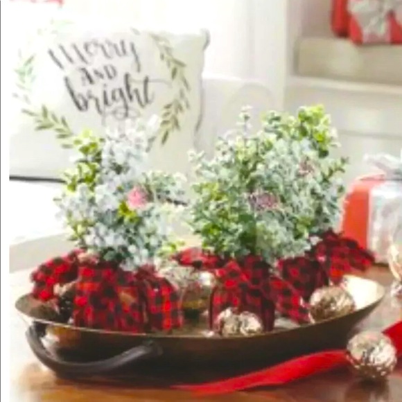 Set of 3 Boxwood Mini Christmas Trees by Holiday Time Plaid Base - Picture 6 of 6